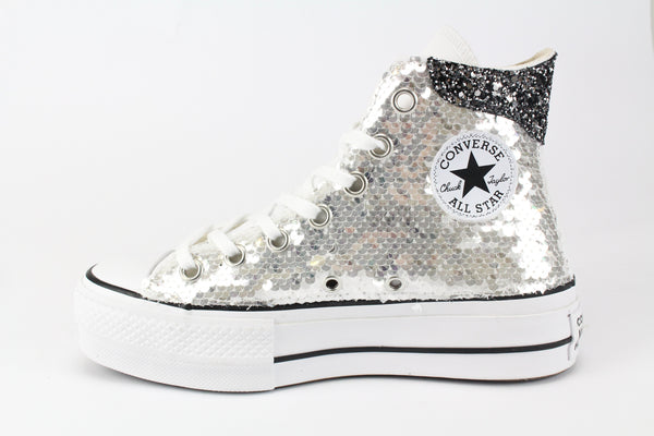 Converse All Star Platform Silver Sequins &amp; Glitter