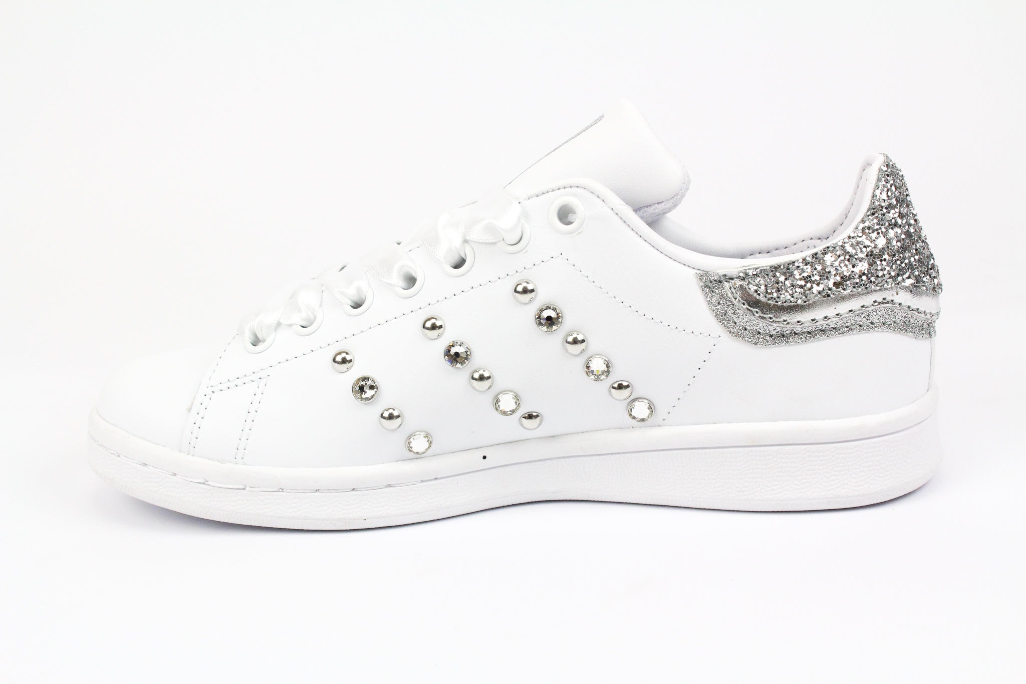 Adidas Stan Smith Silver Glitter Strass &amp; Laminated Leather