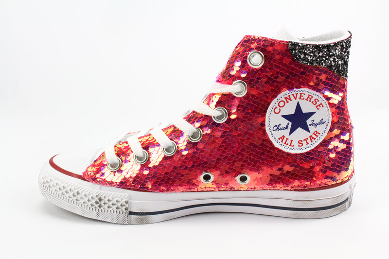 Converse All Star White & Rosa Fluo Paillettes